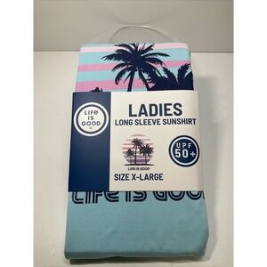 Life Is Good Ladies‎ Long Sleeve Sunshirt XL W/ UPF 50+  Blue Palm Trees
